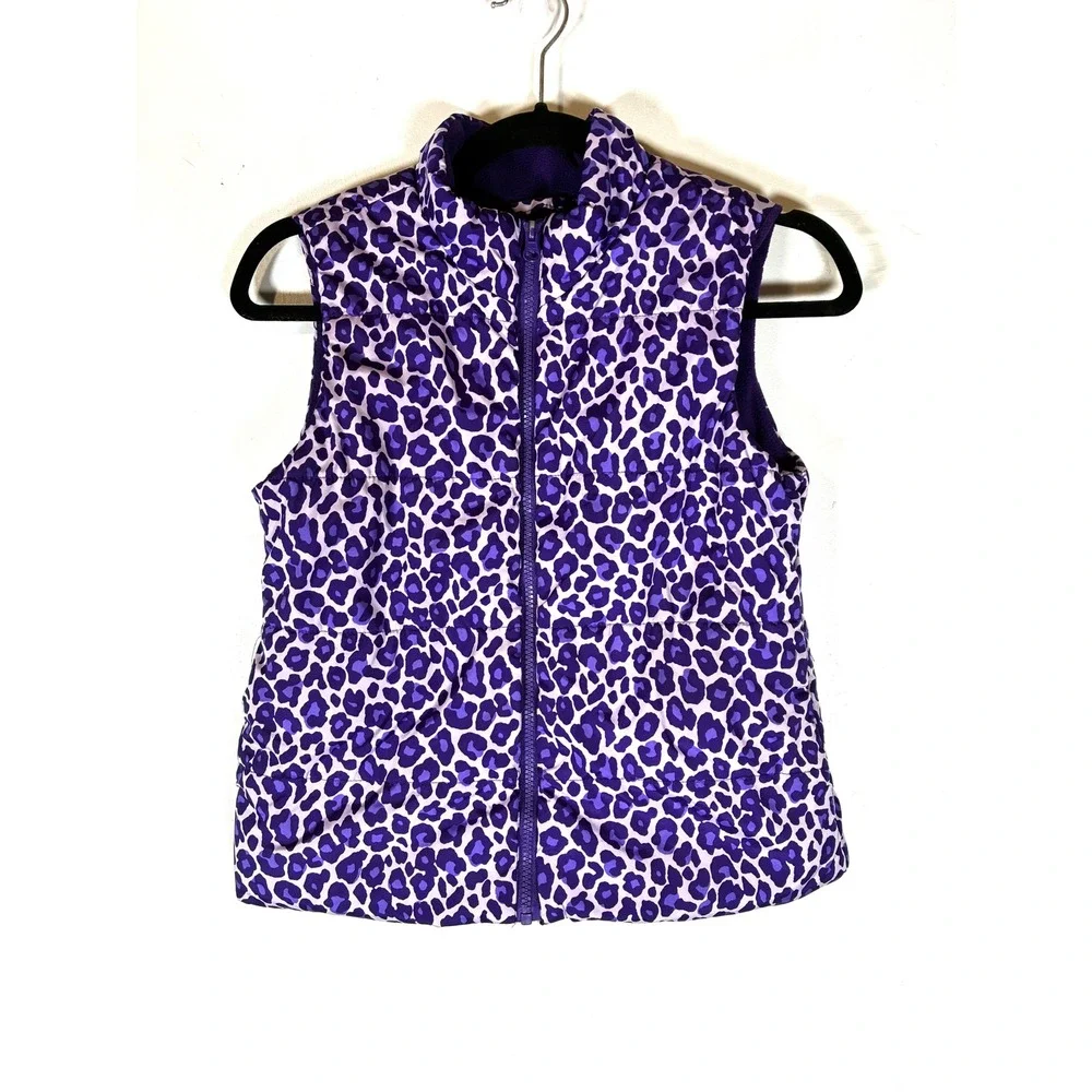 The Children's Place Girls L 10/12 Purple Leopard Print Puffer Vest Fleece